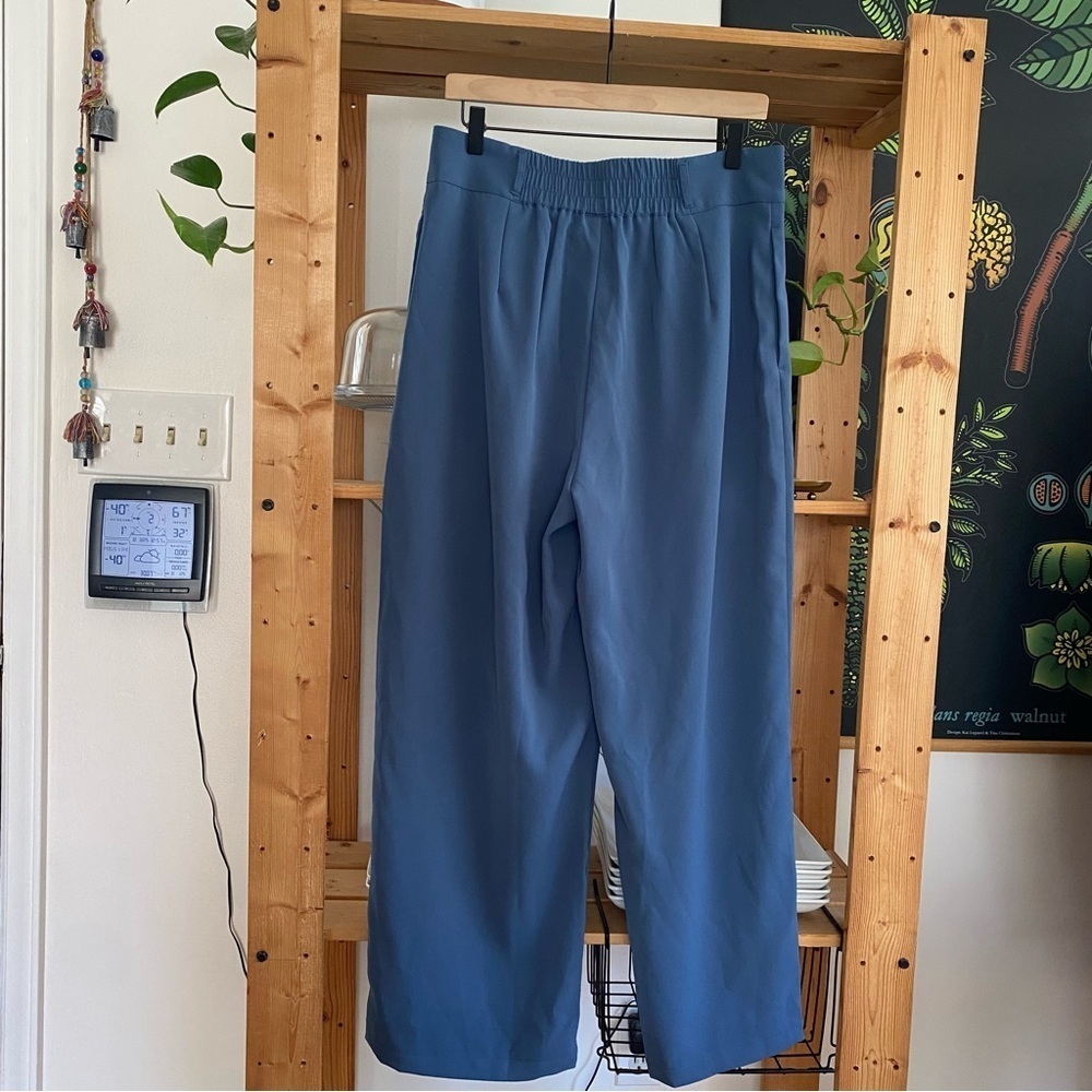 Halara Blue High Waisted Button Shirred Straight Leg Work Trouser Pants Large - Picture 4 of 15